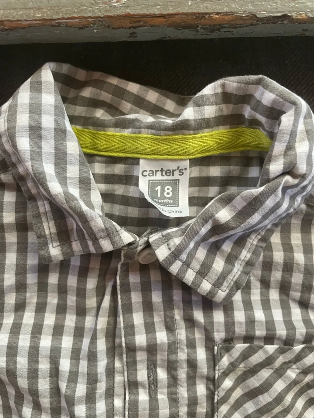 Carter's Gray and White Gingham Button-Down Shirt